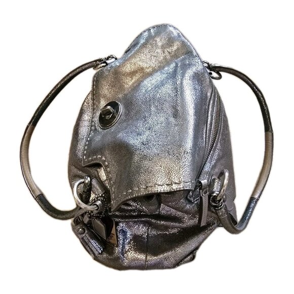 Coach Ltd Ed Hamptons Metallic Flap LG Carryall Tote Bag Satchel Silver RARE EUC - Picture 7 of 16